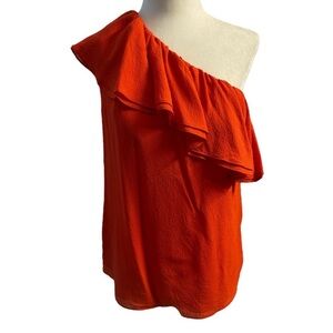 Rebecca Taylor Red Asymmetrical Ruffled Sleeveless Blouse Size 2